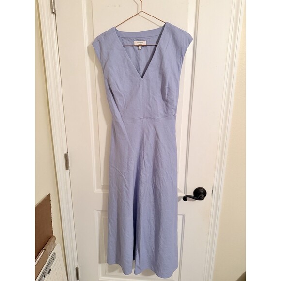 Banana Republic Sky Blue  Linen Blend Wrap Midi Dress Size 4 $150 - Picture 2 of 7
